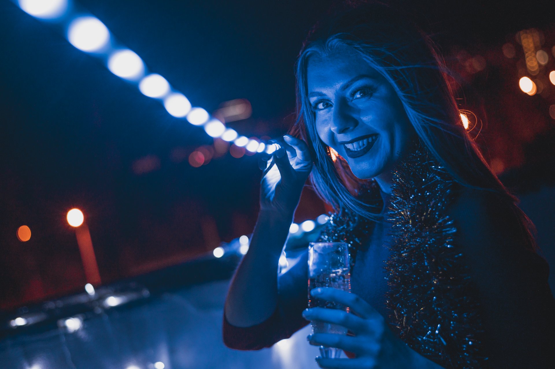 champagne under the blue lamps